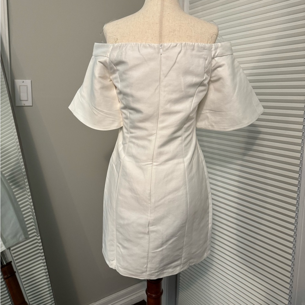 Do+Be | White Satin Off Shoulder Midi Dress | S - Picture 2 of 13